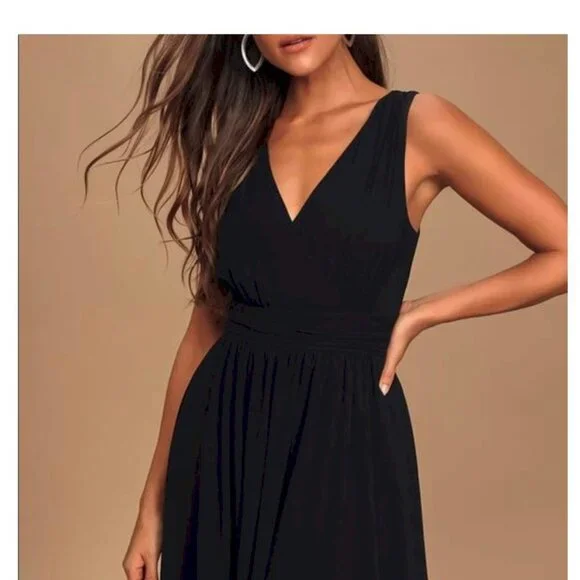 Thoughts of Hue Black Surplice Maxi Dress Size Small NWOT - Picture 3 of 8